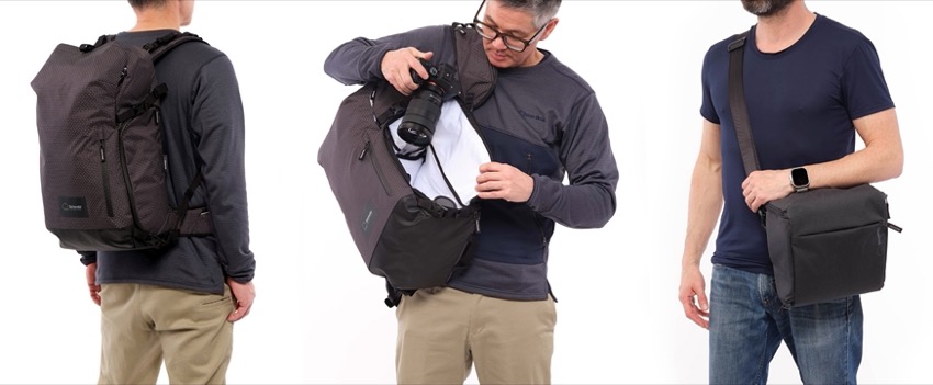 Варианты использования фоторюкзака Shimoda Sidecountry 28 Black/White без сумки
и с сумкой Shimoda Top Loader