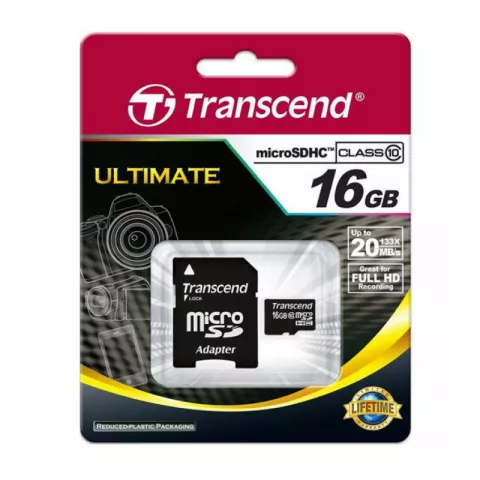 Карта памяти Transcend TS16GUSDU1 microSDHC 16GB class 10 UHS-I + SD адаптер