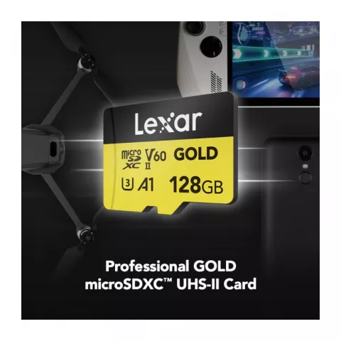 Карта памяти 128GB Lexar GOLD microSDXC UHS-II (280/100mb/s) C10 A1 V60 U3 (LMSGOLD128G-BNNNG)