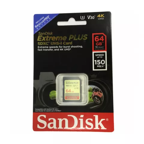 Карта памяти Sandisk Extreme PLUS SDXC Class 10 UHS-I V30 U3 150/60 MB/s 64GB SDSDXW6-064G-GNCIN