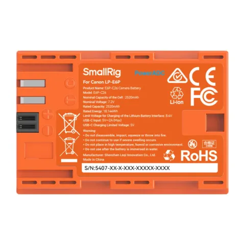 SmallRig 5407 Аккумулятор литий-ионный LP-E6P USB-C Rechargeable Camera Battery (Orange)