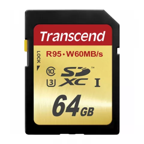 Карта памяти SD 64GB Transcend SDXC Card  Class 10 UHS-1 U3 TS64GSDU3 (95/60 MB/s)
