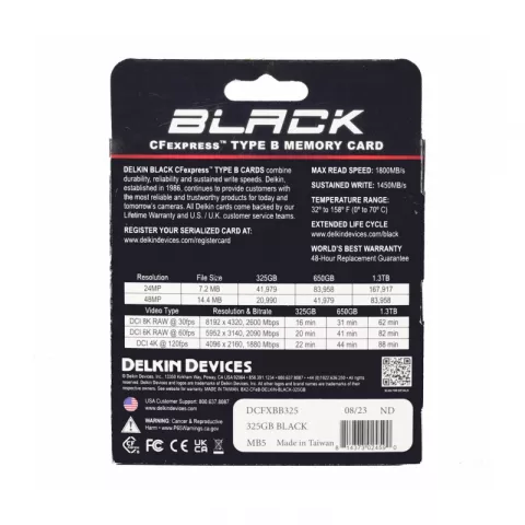 Карта памяти Delkin Devices Black CFexpress Type B 325GB [DCFXBB325]