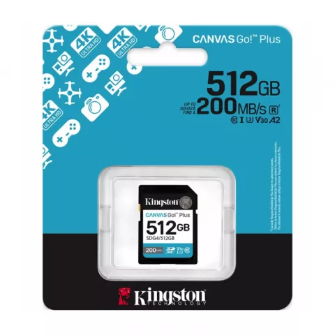 Карта памяти 512Gb Kingston Canvas Go! Plus SDXC UHS-I U3 (200 /160 Mb/s) SDG4/512GB