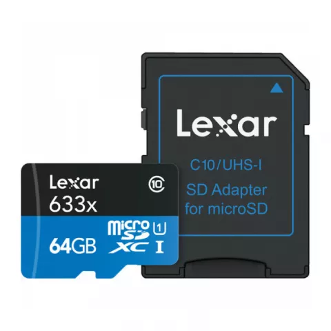 Карта памяти 64GB Lexar microSDXC UHS-I (100/45MB/s) C10 A1 V30 U3 c SD адаптером (LSDMI64GBB633A)
