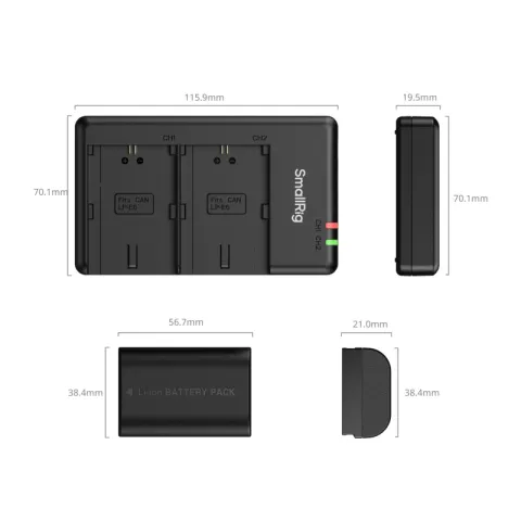 SmallRig 5408 Зарядное устройство с двумя литий-ионными аккумуляторами LP-E6N