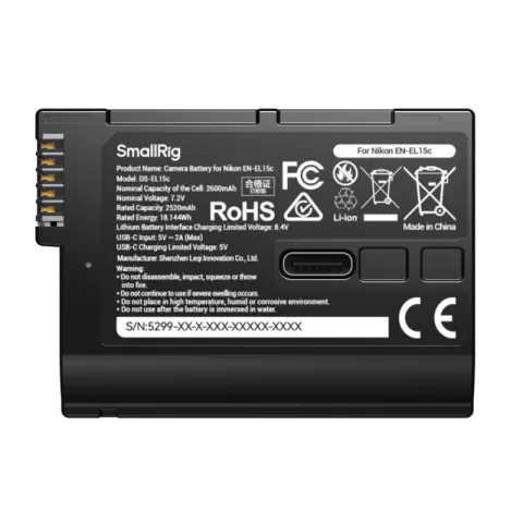 SmallRig 5299 Аккумулятор литий-ионный EN-EL15c c индикатором заряда и разъемом USB-C