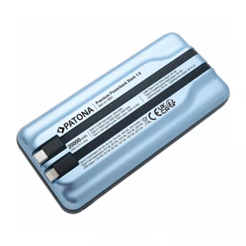 Внешний аккумулятор PATONA 1.0 PD65W 20.000mAh с 2 встроенными кабелями USB-C и Lightning