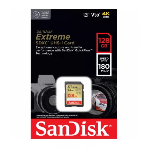 Карта памяти SanDisk Extreme SDXC UHS-I Class 3 V30 180/90 MB/s 128Gb SDSDXVA-128G-GNCIN