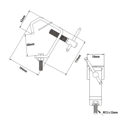 KUPO C-12 Steel clamp. Зажим-крюк с болтом М12х38