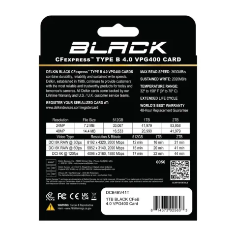 Карта памяти Delkin Devices Black CFexpress Type B 1TB 4.0 VPG400 R/W 3700/3220MB/s [DCB4BV41T]