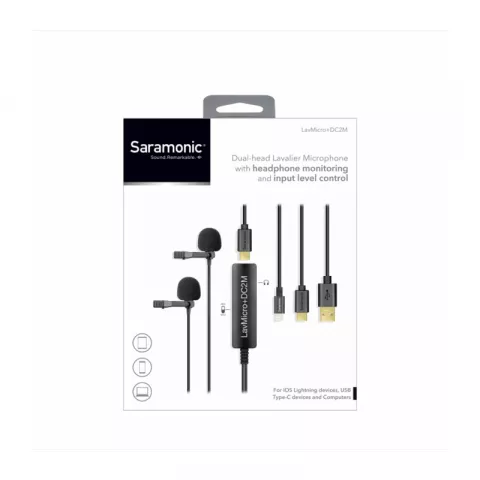 Saramonic LavMicro+ DC2M Микрофон петличный двойной, разъем Lighting, USB-C, USB-A