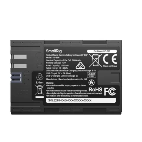 SmallRig 5298 Аккумулятор литий-ионный LP-E6P c индикатором заряда и разъемом USB-C