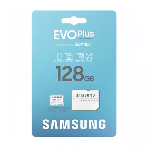 Карта памяти Samsung 128GB microSDXC Card EVO Plus U3, V30, A2 160MB/s White (MB-MC128SA/APC)