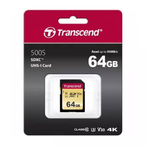 Карта памяти SD 64GB Transcend 500S SDXC UHS-I U3 V30 [TS64GSDC500S]