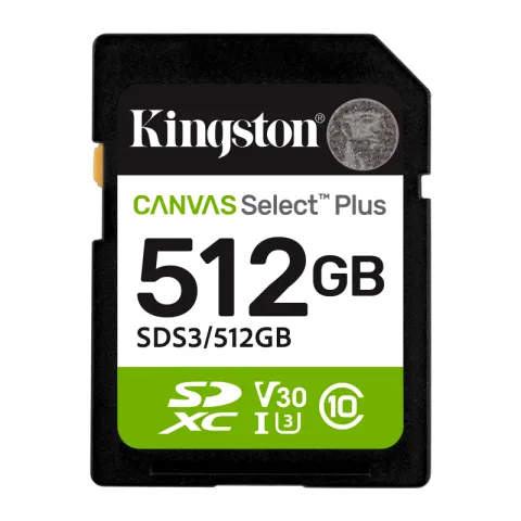Карта памяти 512Gb Kingston Canvas Select Plus SDXC Gen3 UHS-I U3 V30 150 Mb/s SDS3/512GB 