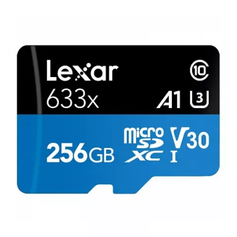 Карта памяти 256GB Lexar microSDXC UHS-I (100/45MB/s) C10 A1 V30 U3 c SD адаптером (LSDMI256BB633A)