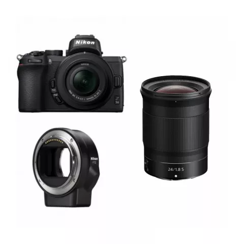 Цифровая фотокамера Nikon Z50 Kit  16-50mm f/3.5-6.3 V + FTZ + Z 24mm f/1.8 S