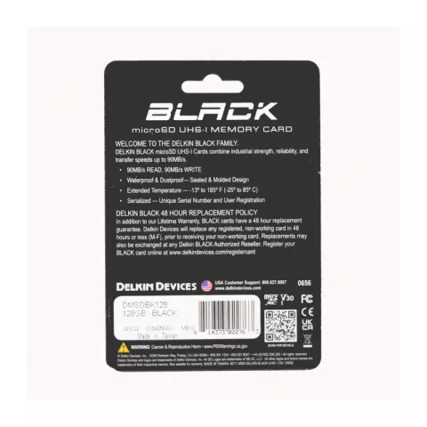 Карта памяти Delkin Devices Black Rugged microSDXC 128GB UHS-I V30 R/W 90/90MB/s [DMSDBK128]