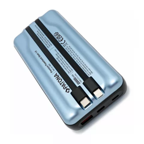 Внешний аккумулятор PATONA 1.0 PD65W 20.000mAh с 2 встроенными кабелями USB-C и Lightning