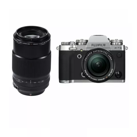 Цифровая фотокамера Fujifilm X-T3 Kit XF 18-55mm F2.8-4 R LM OIS Silver + XF 80mm F2.8 R LM OIS WR Macro