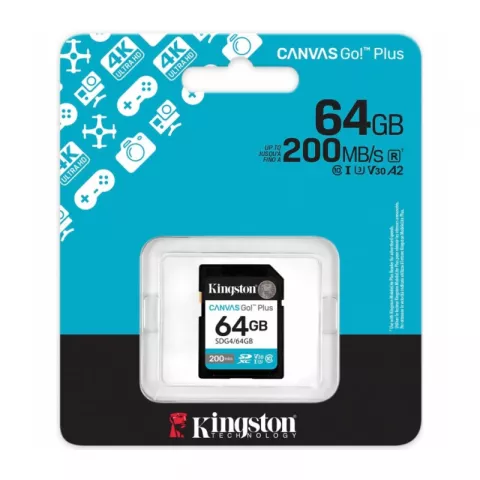 Карта памяти 64Gb Kingston Canvas Go Plus SDXC UHS-I U3 200 Mb/s SDG4/64GB