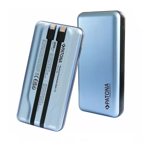 Внешний аккумулятор PATONA 1.0 PD65W 20.000mAh с 2 встроенными кабелями USB-C и Lightning