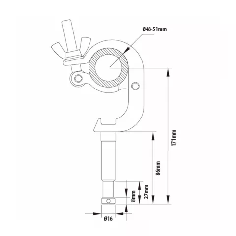 KUPO KCP-829 Slim Handcuff Clamp w/16 mm Stud. Струбцина узкая (штифт 5/8