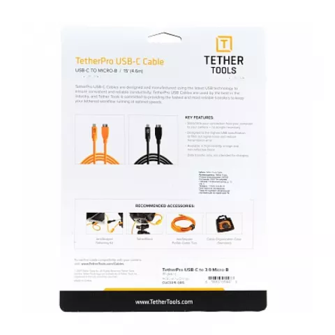 Кабель Tether Tools TetherPro USB-C to USB 3.0 Micro-B 4.6m Orange (CUC3315-ORG)
