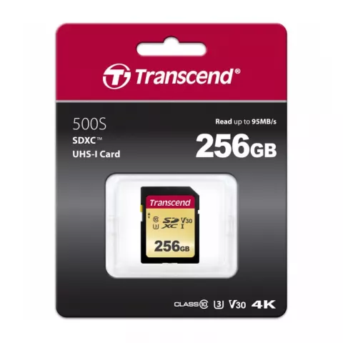 Карта памяти SD 256GB Transcend 500S SDXC UHS-I U3 V30 [TS256GSDC500S]