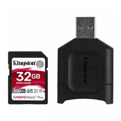 Карта Памяти 32Gb Kingston Canvas React Plus SDHC UHS-II U3 V90 + USB Reader (300/260 Mb/s)