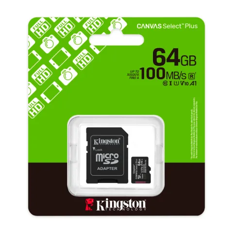 Карта памяти micro SDXC 64Gb Kingston Canvas Select Plus Gen3 UHS-I U1 + ADP