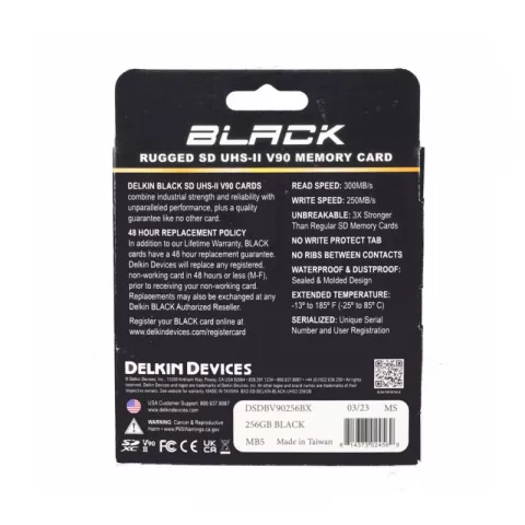 Карта памяти Delkin Devices Black Rugged SDXC 256GB UHS-II V90 R/W 300/250MB/s [DSDBV90256BX]