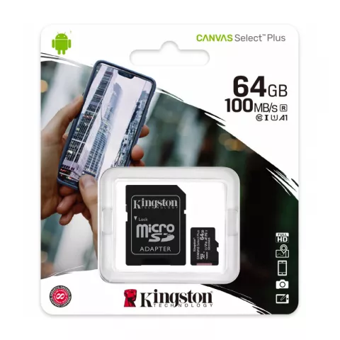Карта памяти microSDXC 64GB Kingston Canvas Select Plus UHS-I U1 A1 C10 Card + ADP (100/85 Mb/s)