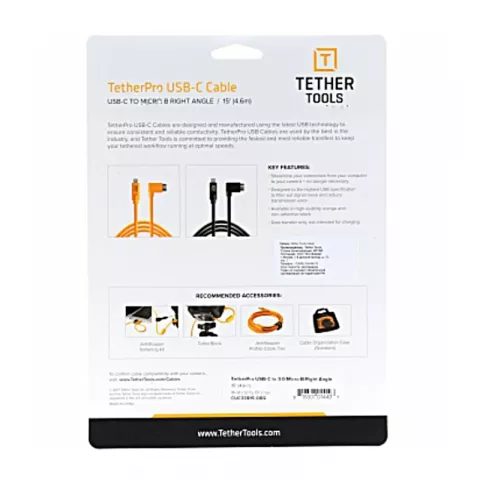 Кабель Tether Tools TetherPro USB-C to 3.0 Micro-B Right Angle 4.6m Orange (CUC33R15-ORG)