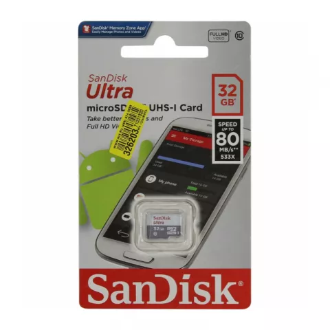 Карта памяти SanDisk Ultra microSDHC Class 10 UHS-I 80MB/s 32GB (SDSQUNS-032G-GN3MN)