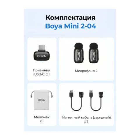 BOYA MINI 2-04 Ультракомпактная двухканальная радиосистема с разъемом USB-C