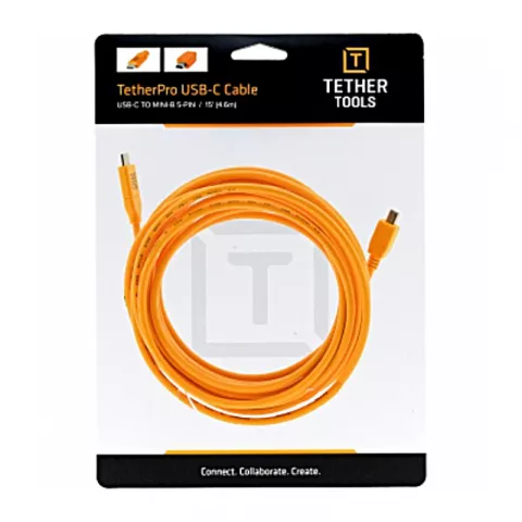 Кабель Tether Tools TetherPro USB-C to 2.0 Mini-B 5-Pin 4.6m Orange (CUC2415-ORG)
