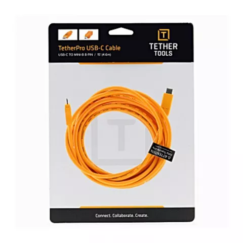 Кабель Tether Tools TetherPro USB-C to 2.0 Mini-B 8-Pin 4.6m Orange (CUC2615-ORG)