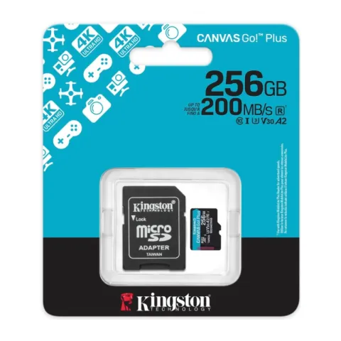 Карта памяти microSDXC 256Gb Kingston Canvas Go Plus Gen4 UHS-I U3 A2 (200/160 MB/s) + ADP NEW