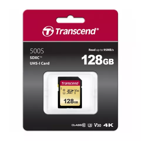 Карта памяти SD 128GB Transcend 500S SDXC UHS-I U3 V30 [TS128GSDC500S]