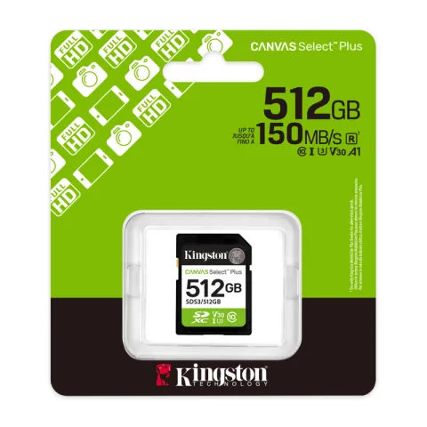 Карта памяти 512Gb Kingston Canvas Select Plus SDXC Gen3 UHS-I U3 V30 150 Mb/s SDS3/512GB 