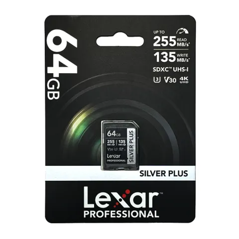 Карта памяти 64GB Lexar Professional SILVER PLUS SDXC UHS-I (255/135MB/s) C10 V30 U3 (LSDSIPL064G-BNNNG)