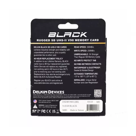 Карта памяти Delkin Devices Black Rugged SDXC 512GB UHS-II V90 R/W 300/250MB/s [DSDBV90512BX]