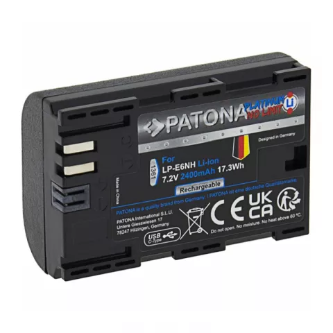 Аккумулятор PATONA Platinum аналог Canon LP-E6NH с входом зарядки USB-C