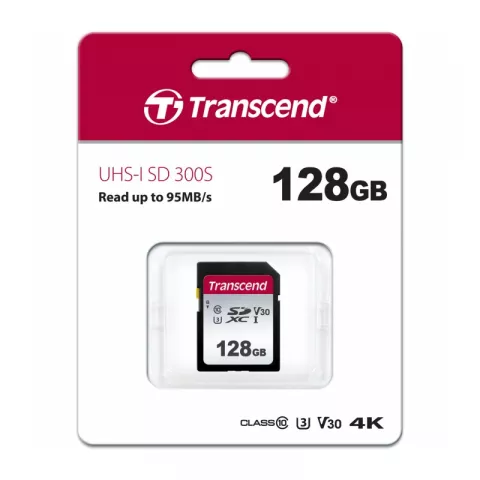Карта памяти SD 128GB Transcend 300S SDXC UHS-I U3 V30 [TS128GSDC300S]