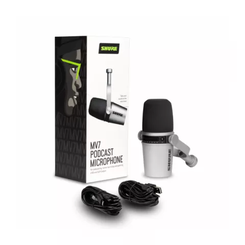 Микрофон Shure MV7-S гибридный динамический кардиоидный, серебро
