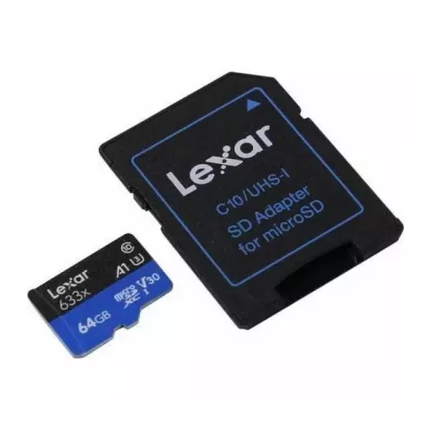 Карта памяти 64GB Lexar microSDXC UHS-I (100/45MB/s) C10 A1 V30 U3 c SD адаптером (LSDMI64GBB633A)