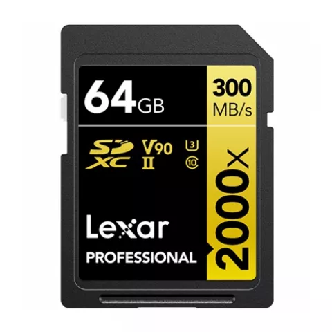 Карта памяти 64ГБ Lexar Professional GOLD Series 2000x SDXC UHS-II C10 V90 U3 (300/260 MB/s)
