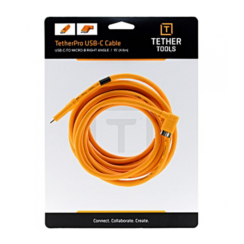 Кабель Tether Tools TetherPro USB-C to 3.0 Micro-B Right Angle 4.6m Orange (CUC33R15-ORG)